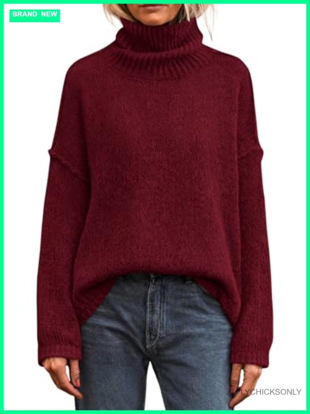Womens Turtleneck Long Sleeve Oversized Chunky Knit Pullover Sweater